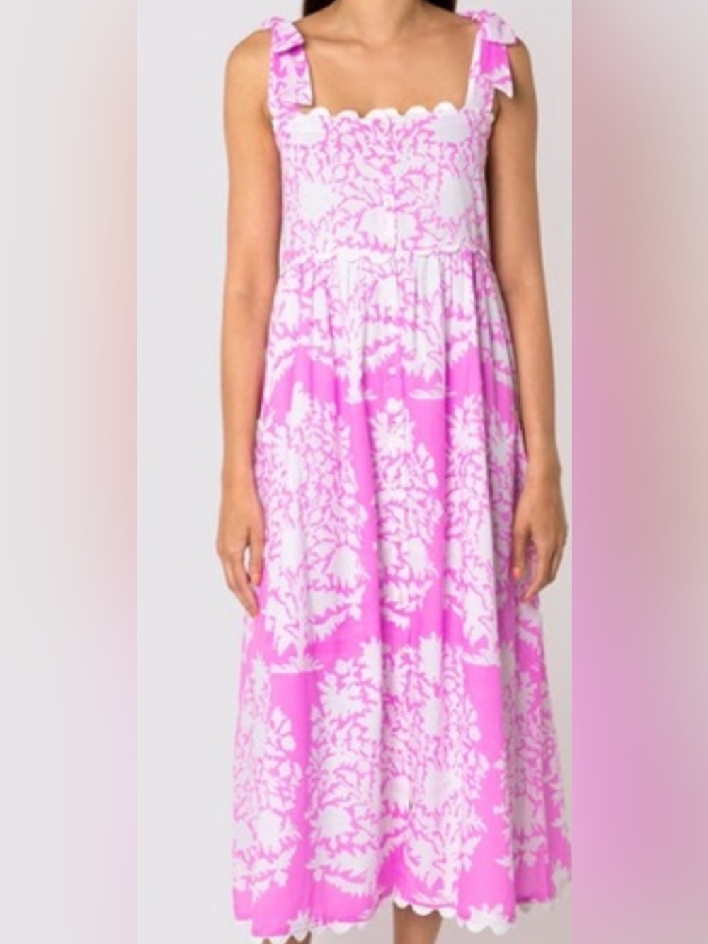 Juliet Dunn Pink and White Tie Shoulder Midi Dress Size 1
